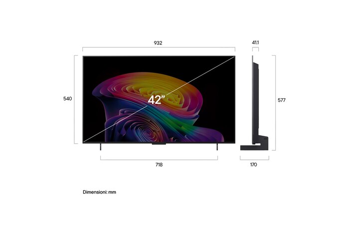 Immagine dimensioni TV OLED42C65LA 2026